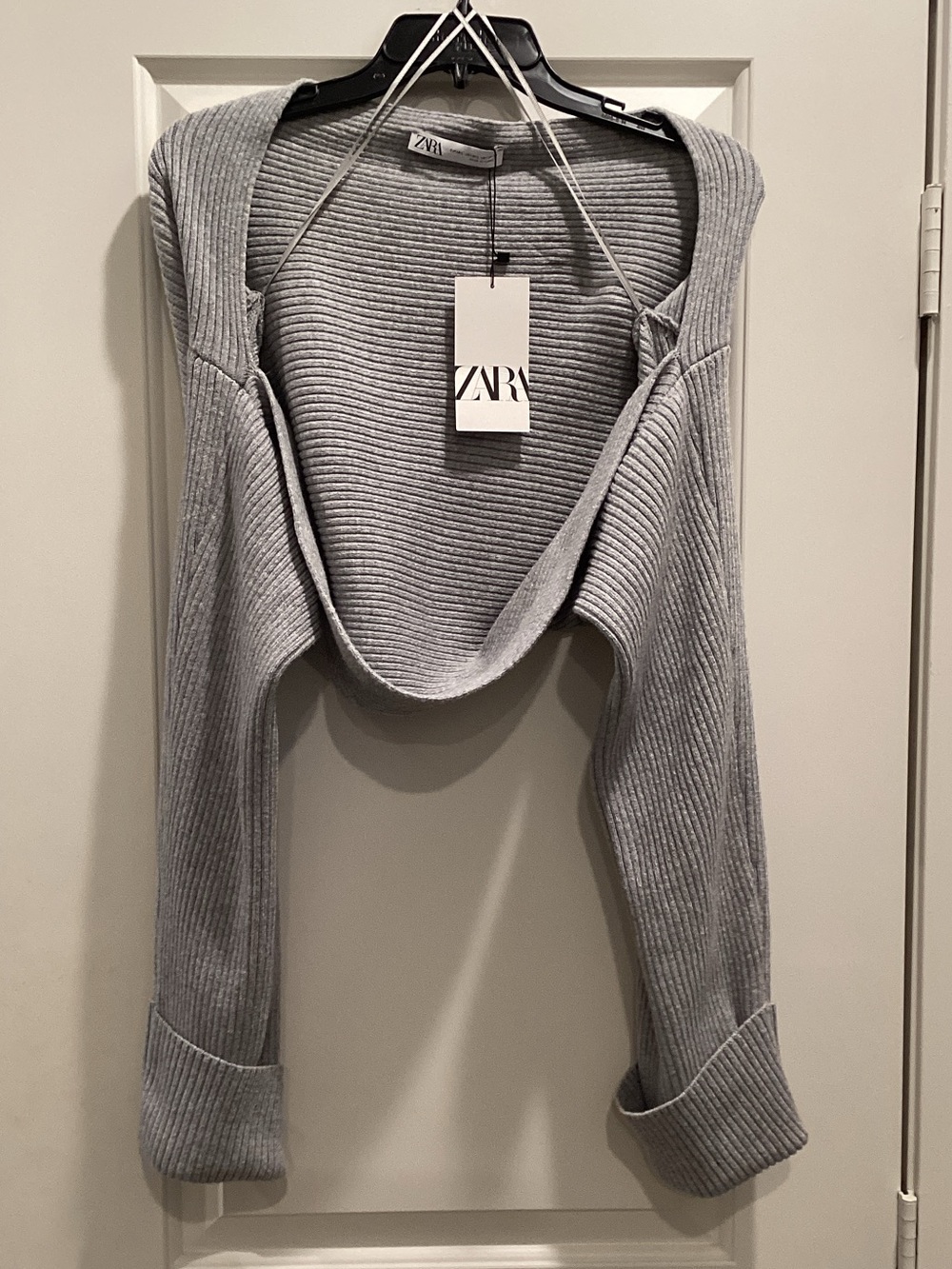 ZARA Gray Ribbed Cropped Bolero Shrug